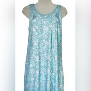 Gretchen Scott Designs Aqua & White Strapless Isosceles Dress Size Large
